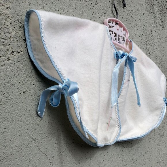 Vintage Baby Cape White Flannel with Blue Ribbon Trim Hand Embroidery - Picture 9 of 9